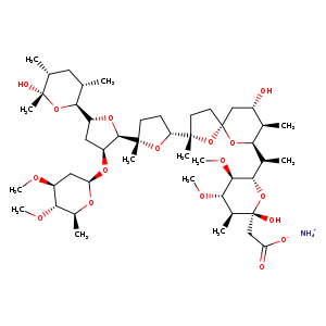 Ammonium 2-((2R,3S,4S,5R,6S)-6-((R)-1-((2S,5R,7S,8R,9S)-2-((2S,2'R,3'S,5R,5'R)-3'-(((2R,4S,5S,6S)-4,5-dimethoxy-6-methyltetrahydro-2H-pyran-2-yl)oxy)-5'-((2S,3S,5R,6S)-6-hydroxy-3,5,6-trimethyltetrahydro-2H-pyran-2-yl)-2-methyloctahydro-[2,2'-bifuran]-5-yl)-9-hydroxy-2,8-dimethyl-1,6-dioxaspiro[4.5]decan-7-yl)ethyl)-2-hydroxy-4,5-dimethoxy-3-methyltetrahydro-2H-pyran-2-yl)acetate
