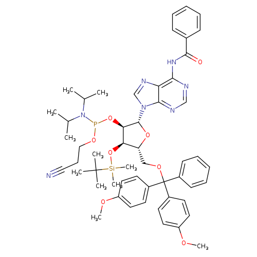 Adenosine, N-benzoyl-5'-O-[bis(4-methoxyphenyl)phenylmethyl]-3'-O-[(1,1-dimethyl ethyl)dimethylsilyl]-, 2'-[2-cyanoethyl bis(1-methylethyl)phosphoramidite]