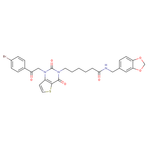 N-[(2H-1,3-benzodioxol-5-yl)methyl]-6-{1-[2-(4-bromophenyl)-2-oxoethyl]-2,4-dioxo-1H,2H,3H,4H-thieno[3,2-d]pyrimidin-3-yl}hexanamide