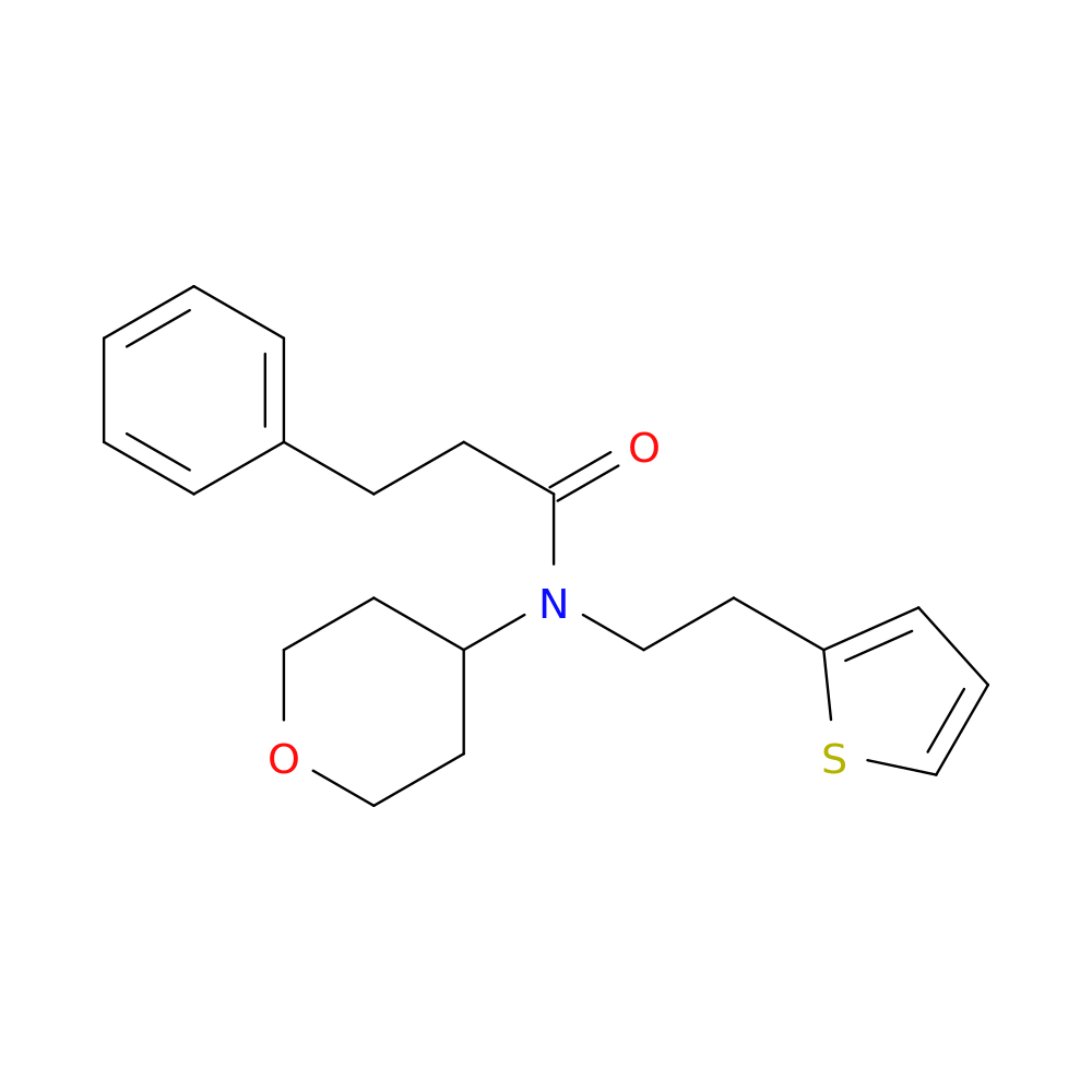 N-(oxan-4-yl)-3-phenyl-N-[2-(thiophen-2-yl)ethyl]propanamide