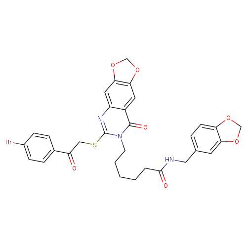 N-[(2H-1,3-benzodioxol-5-yl)methyl]-6-(6-{[2-(4-bromophenyl)-2-oxoethyl]sulfanyl}-8-oxo-2H,7H,8H-[1,3]dioxolo[4,5-g]quinazolin-7-yl)hexanamide