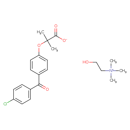 Ethanaminium, 2-​hydroxy-​N,​N,​N-​trimethyl-​, 2-​[4-​(4-​chlorobenzoyl)​phenoxy]​-​2-​methylpropanoate (1:1)