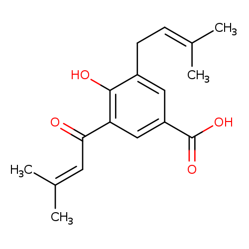 Benzoic acid, 4-hydroxy-3-(3-methyl-2-buten-1-yl)-5-(3-methyl-1-oxo-2-buten-1-yl)-
