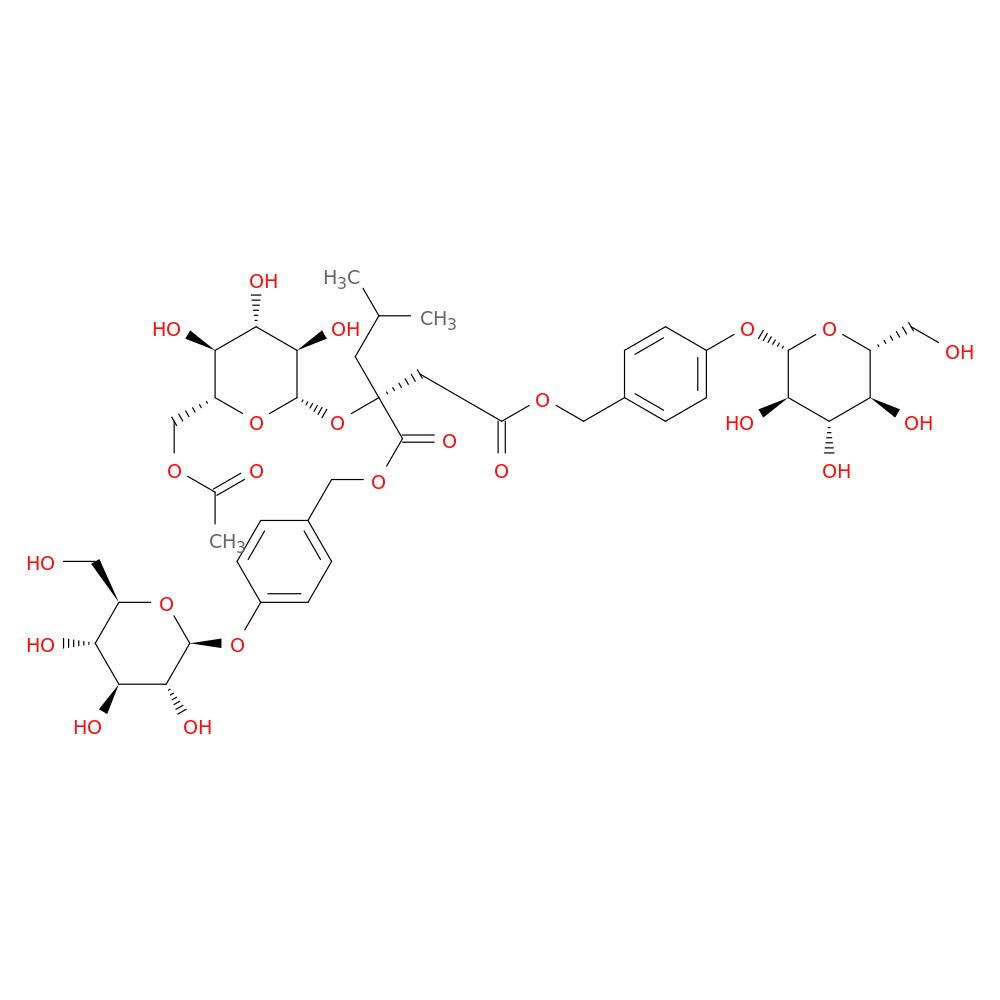 Bis(4-(((2S,3R,4S,5S,6R)-3,4,5-trihydroxy-6-(hydroxymethyl)tetrahydro-2H-pyran-2-yl)oxy)benzyl) (R)-2-(((2S,3R,4S,5S,6R)-6-(acetoxymethyl)-3,4,5-trihydroxytetrahydro-2H-pyran-2-yl)oxy)-2-isobutylsuccinate
