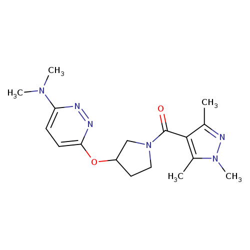 N,N-dimethyl-6-{[1-(1,3,5-trimethyl-1H-pyrazole-4-carbonyl)pyrrolidin-3-yl]oxy}pyridazin-3-amine