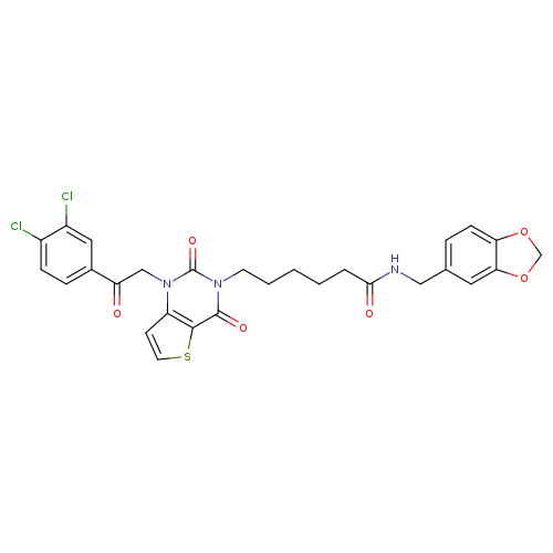 N-[(2H-1,3-benzodioxol-5-yl)methyl]-6-{1-[2-(3,4-dichlorophenyl)-2-oxoethyl]-2,4-dioxo-1H,2H,3H,4H-thieno[3,2-d]pyrimidin-3-yl}hexanamide