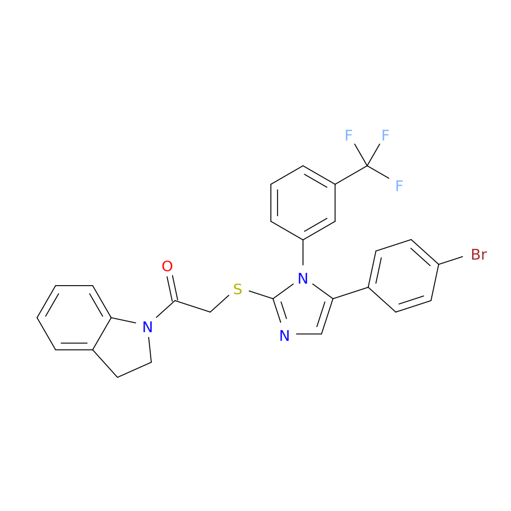 2-{[5-(4-bromophenyl)-1-[3-(trifluoromethyl)phenyl]-1H-imidazol-2-yl]sulfanyl}-1-(2,3-dihydro-1H-indol-1-yl)ethan-1-one