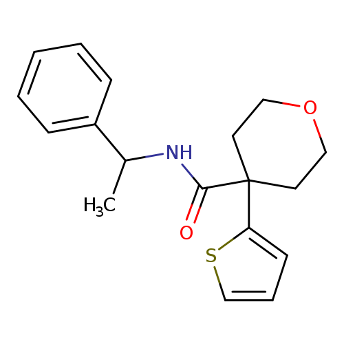 N-(1-phenylethyl)-4-(thiophen-2-yl)oxane-4-carboxamide