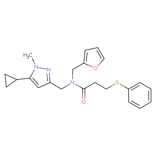 N-[(5-cyclopropyl-1-methyl-1H-pyrazol-3-yl)methyl]-N-[(furan-2-yl)methyl]-3-(phenylsulfanyl)propanamide