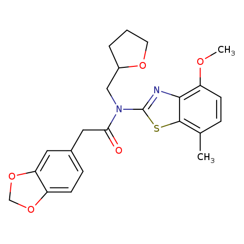 2-(2H-1,3-benzodioxol-5-yl)-N-(4-methoxy-7-methyl-1,3-benzothiazol-2-yl)-N-[(oxolan-2-yl)methyl]acetamide