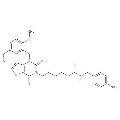 6-{1-[(5-formyl-2-methoxyphenyl)methyl]-2,4-dioxo-1H,2H,3H,4H-thieno[3,2-d]pyrimidin-3-yl}-N-[(4-methylphenyl)methyl]hexanamide