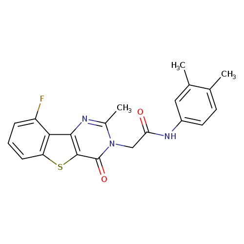 N-(3,4-dimethylphenyl)-2-{13-fluoro-4-methyl-6-oxo-8-thia-3,5-diazatricyclo[7.4.0.0^{2,7}]trideca-1(13),2(7),3,9,11-pentaen-5-yl}acetamide