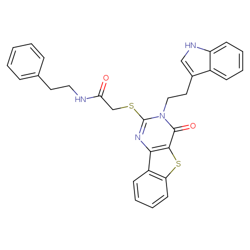 2-({5-[2-(1H-indol-3-yl)ethyl]-6-oxo-8-thia-3,5-diazatricyclo[7.4.0.0^{2,7}]trideca-1(9),2(7),3,10,12-pentaen-4-yl}sulfanyl)-N-(2-phenylethyl)acetamide