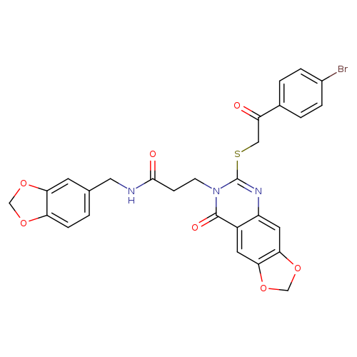 N-[(2H-1,3-benzodioxol-5-yl)methyl]-3-(6-{[2-(4-bromophenyl)-2-oxoethyl]sulfanyl}-8-oxo-2H,7H,8H-[1,3]dioxolo[4,5-g]quinazolin-7-yl)propanamide