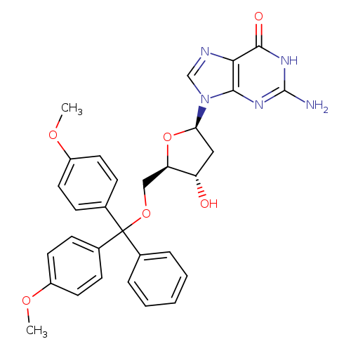 2-Amino-9-((2R,4S,5R)-5-((bis(4-methoxyphenyl)(phenyl)methoxy)methyl)-4-hydroxytetrahydrofuran-2-yl)-1H-purin-6(9H)-one