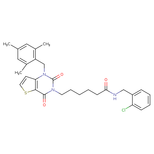 N-[(2-chlorophenyl)methyl]-6-{2,4-dioxo-1-[(2,4,6-trimethylphenyl)methyl]-1H,2H,3H,4H-thieno[3,2-d]pyrimidin-3-yl}hexanamide