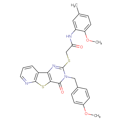 N-(2-methoxy-5-methylphenyl)-2-({5-[(4-methoxyphenyl)methyl]-6-oxo-8-thia-3,5,10-triazatricyclo[7.4.0.0^{2,7}]trideca-1(9),2(7),3,10,12-pentaen-4-yl}sulfanyl)acetamide