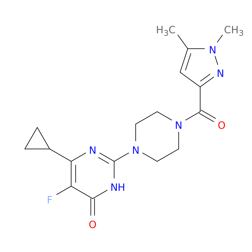 6-cyclopropyl-2-[4-(1,5-dimethyl-1H-pyrazole-3-carbonyl)piperazin-1-yl]-5-fluoro-3,4-dihydropyrimidin-4-one
