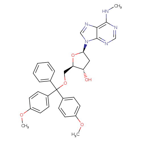 Adenosine, 5''-O-[bis(4-methoxyphenyl)phenylmethyl]-2''-deoxy-N-methyl- (9CI)