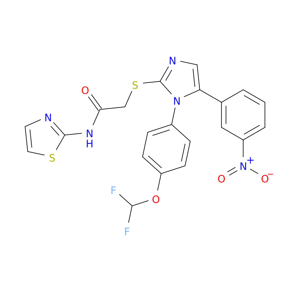 2-({1-[4-(difluoromethoxy)phenyl]-5-(3-nitrophenyl)-1H-imidazol-2-yl}sulfanyl)-N-(1,3-thiazol-2-yl)acetamide