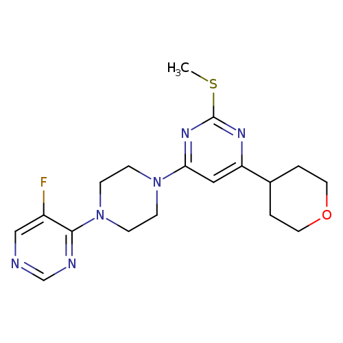 4-[4-(5-fluoropyrimidin-4-yl)piperazin-1-yl]-2-(methylsulfanyl)-6-(oxan-4-yl)pyrimidine