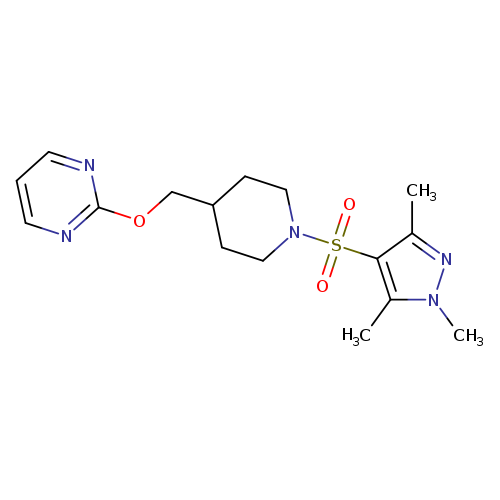 2-({1-[(1,3,5-trimethyl-1H-pyrazol-4-yl)sulfonyl]piperidin-4-yl}methoxy)pyrimidine