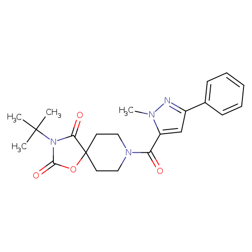 3-tert-butyl-8-(1-methyl-3-phenyl-1H-pyrazole-5-carbonyl)-1-oxa-3,8-diazaspiro[4.5]decane-2,4-dione
