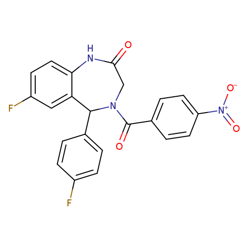 7-fluoro-5-(4-fluorophenyl)-4-(4-nitrobenzoyl)-2,3,4,5-tetrahydro-1H-1,4-benzodiazepin-2-one