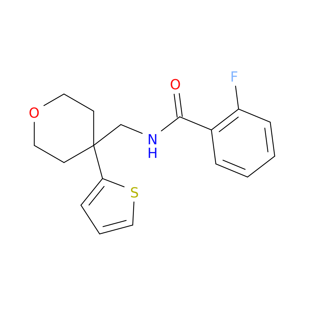2-fluoro-N-{[4-(thiophen-2-yl)oxan-4-yl]methyl}benzamide