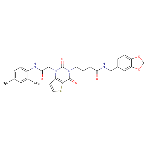 N-[(2H-1,3-benzodioxol-5-yl)methyl]-4-(1-{[(2,4-dimethylphenyl)carbamoyl]methyl}-2,4-dioxo-1H,2H,3H,4H-thieno[3,2-d]pyrimidin-3-yl)butanamide