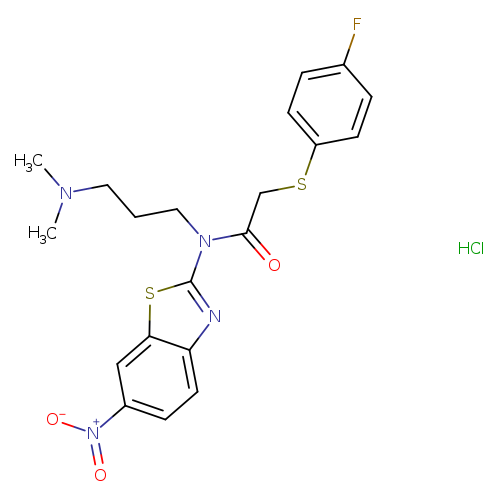 N-[3-(dimethylamino)propyl]-2-[(4-fluorophenyl)sulfanyl]-N-(6-nitro-1,3-benzothiazol-2-yl)acetamide hydrochloride