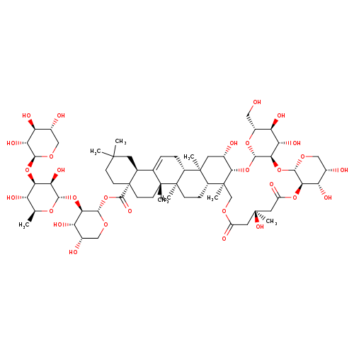 Olean-12-en-28-oic acid, 3-[[2-O-[4-O-[(3S)-4-carboxy-3-hydroxy-3-methyl-1-oxobutyl]-α-L-arabinopyranosyl]-β-D-glucopyranosyl]oxy]-2,23-dihydroxy-, 28-(O-β-D-xylopyranosyl-(1→3)-O-6-deoxy-α-L-mannopyranosyl-(1→2)-α-L-arabinopyranosyl) ester, intramol. 4''(3)→4''(28)-ester, (2β,3β,4α)-