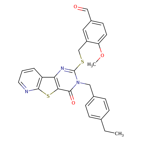 3-[({5-[(4-ethylphenyl)methyl]-6-oxo-8-thia-3,5,10-triazatricyclo[7.4.0.0^{2,7}]trideca-1(9),2(7),3,10,12-pentaen-4-yl}sulfanyl)methyl]-4-methoxybenzaldehyde