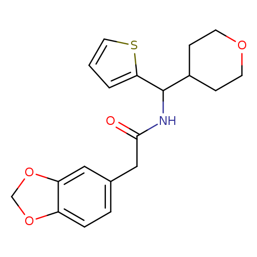 2-(2H-1,3-benzodioxol-5-yl)-N-[(oxan-4-yl)(thiophen-2-yl)methyl]acetamide