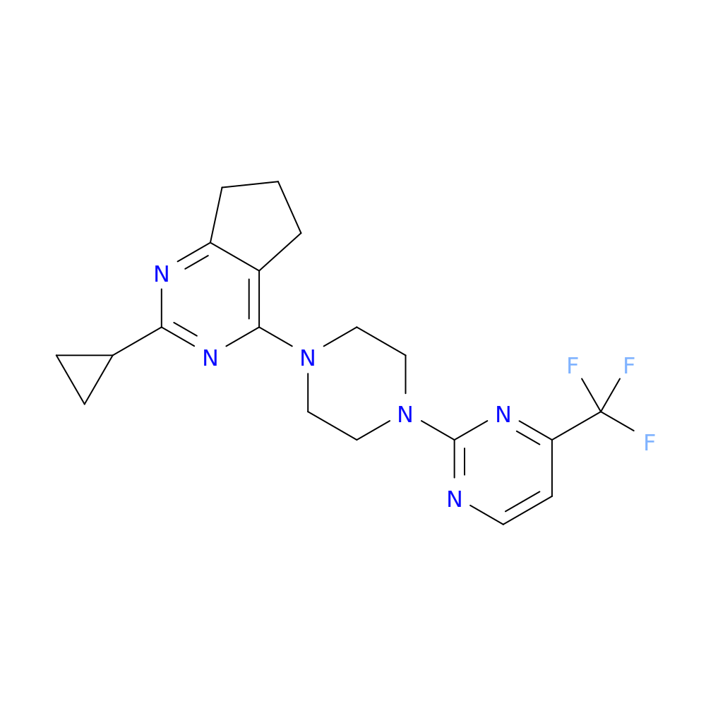 2-(4-{2-cyclopropyl-5H,6H,7H-cyclopenta[d]pyrimidin-4-yl}piperazin-1-yl)-4-(trifluoromethyl)pyrimidine