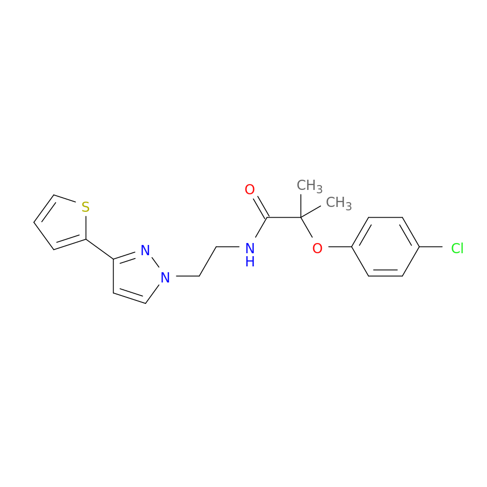 2-(4-chlorophenoxy)-2-methyl-N-{2-[3-(thiophen-2-yl)-1H-pyrazol-1-yl]ethyl}propanamide
