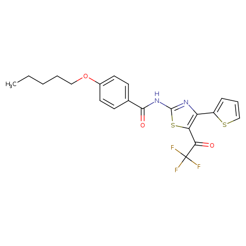 4-(pentyloxy)-N-[4-(thiophen-2-yl)-5-(2,2,2-trifluoroacetyl)-1,3-thiazol-2-yl]benzamide