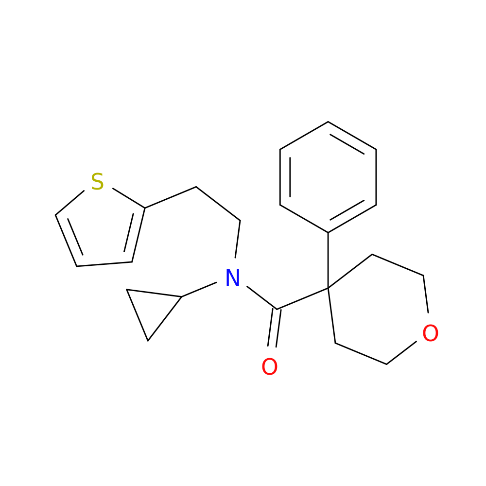N-cyclopropyl-4-phenyl-N-[2-(thiophen-2-yl)ethyl]oxane-4-carboxamide