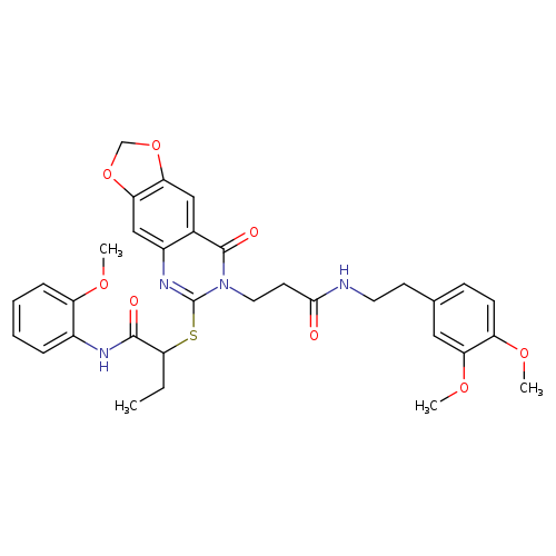 2-{[7-(2-{[2-(3,4-dimethoxyphenyl)ethyl]carbamoyl}ethyl)-8-oxo-2H,7H,8H-[1,3]dioxolo[4,5-g]quinazolin-6-yl]sulfanyl}-N-(2-methoxyphenyl)butanamide