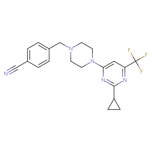 4-({4-[2-cyclopropyl-6-(trifluoromethyl)pyrimidin-4-yl]piperazin-1-yl}methyl)benzonitrile