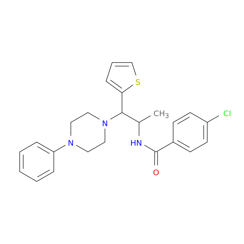4-chloro-N-[1-(4-phenylpiperazin-1-yl)-1-(thiophen-2-yl)propan-2-yl]benzamide