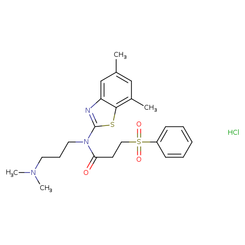 3-(benzenesulfonyl)-N-(5,7-dimethyl-1,3-benzothiazol-2-yl)-N-[3-(dimethylamino)propyl]propanamide hydrochloride