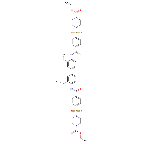 ethyl 4-(4-{[4'-(4-{[4-(ethoxycarbonyl)piperazin-1-yl]sulfonyl}benzamido)-3,3'-dimethoxy-[1,1'-biphenyl]-4-yl]carbamoyl}benzenesulfonyl)piperazine-1-carboxylate