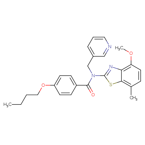 4-butoxy-N-(4-methoxy-7-methyl-1,3-benzothiazol-2-yl)-N-[(pyridin-3-yl)methyl]benzamide