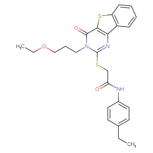 2-{[5-(3-ethoxypropyl)-6-oxo-8-thia-3,5-diazatricyclo[7.4.0.0^{2,7}]trideca-1(9),2(7),3,10,12-pentaen-4-yl]sulfanyl}-N-(4-ethylphenyl)acetamide