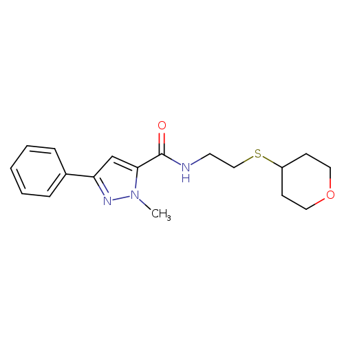 1-methyl-N-[2-(oxan-4-ylsulfanyl)ethyl]-3-phenyl-1H-pyrazole-5-carboxamide