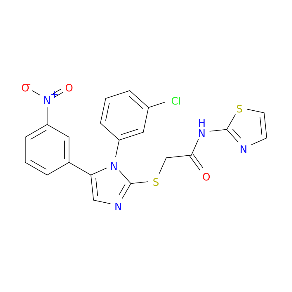2-{[1-(3-chlorophenyl)-5-(3-nitrophenyl)-1H-imidazol-2-yl]sulfanyl}-N-(1,3-thiazol-2-yl)acetamide