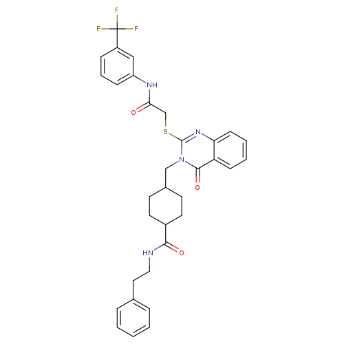 4-({4-oxo-2-[({[3-(trifluoromethyl)phenyl]carbamoyl}methyl)sulfanyl]-3,4-dihydroquinazolin-3-yl}methyl)-N-(2-phenylethyl)cyclohexane-1-carboxamide