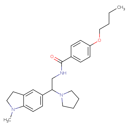 4-butoxy-N-[2-(1-methyl-2,3-dihydro-1H-indol-5-yl)-2-(pyrrolidin-1-yl)ethyl]benzamide