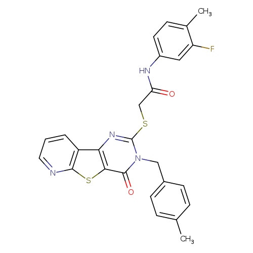 N-(3-fluoro-4-methylphenyl)-2-({5-[(4-methylphenyl)methyl]-6-oxo-8-thia-3,5,10-triazatricyclo[7.4.0.0^{2,7}]trideca-1(9),2(7),3,10,12-pentaen-4-yl}sulfanyl)acetamide